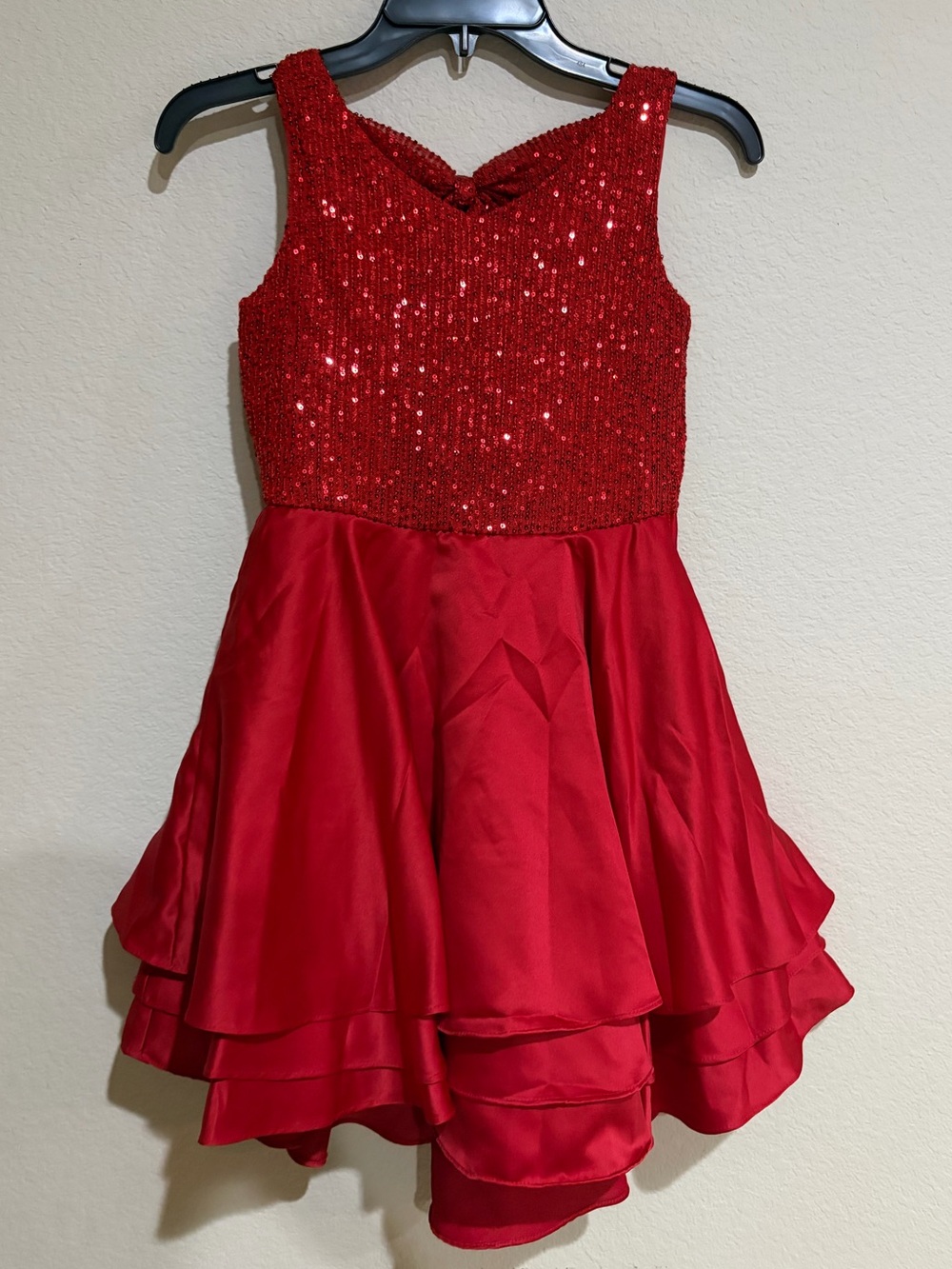 Rare Editions Girls Size 10 Red Sequin Party Dress High Low Bow Holiday Formal